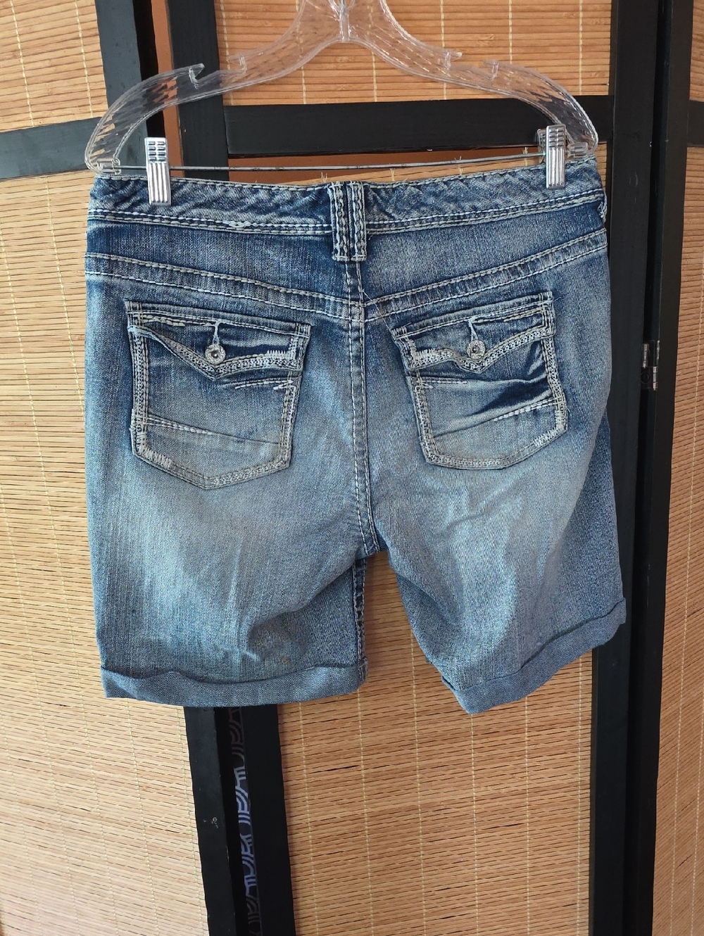 Maurices Distressed Blue Denim Roll-Cuff Shorts